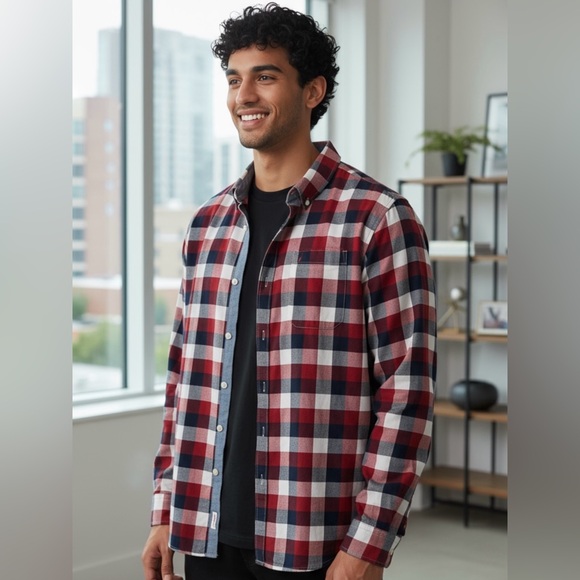 Nautica Men’s Casual Button-Down Plaid Shirt Red,White & Navy Checkered Size XL - Picture 1 of 6